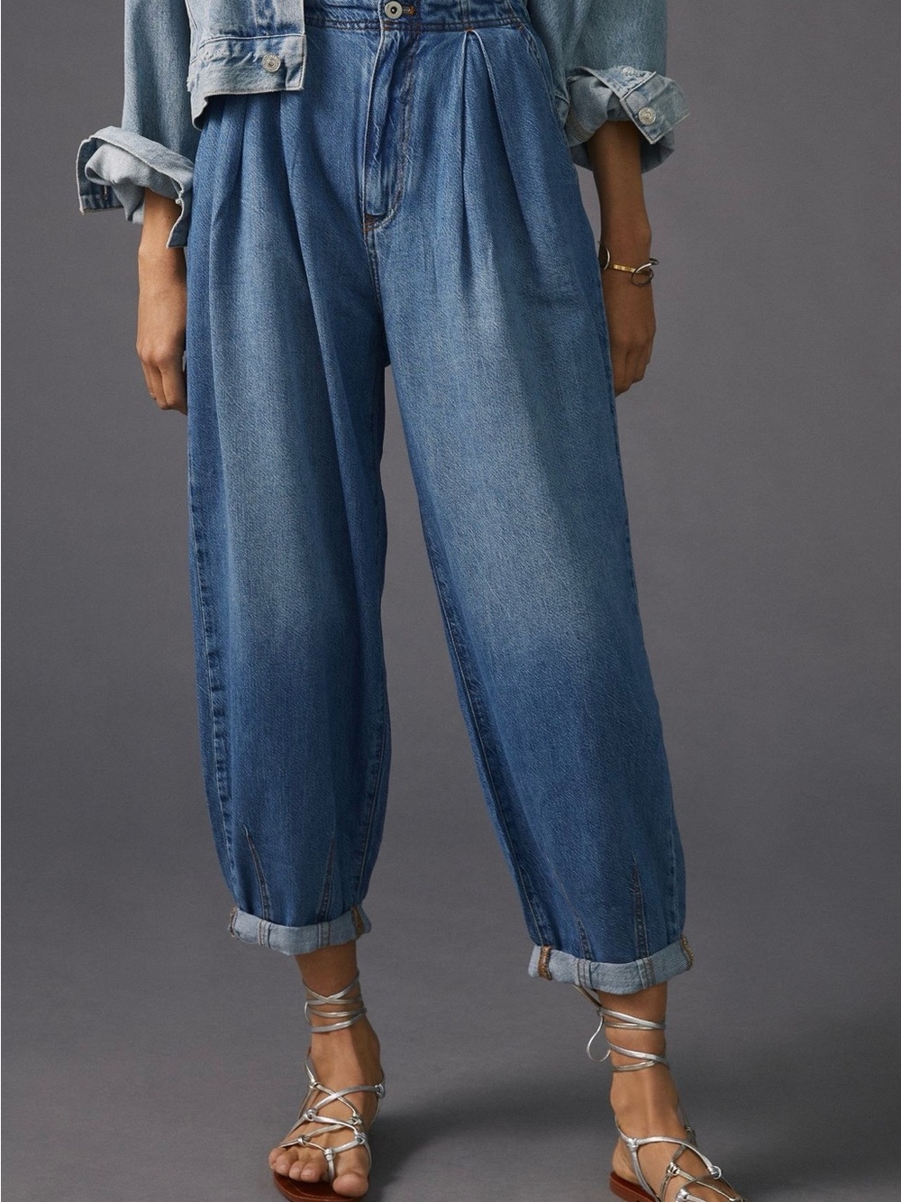 Pilcro Anthropologie Light Blue Cuffed Balloon Denim Boyfriend Jeans - EUC Sz 33 - Picture 5 of 8